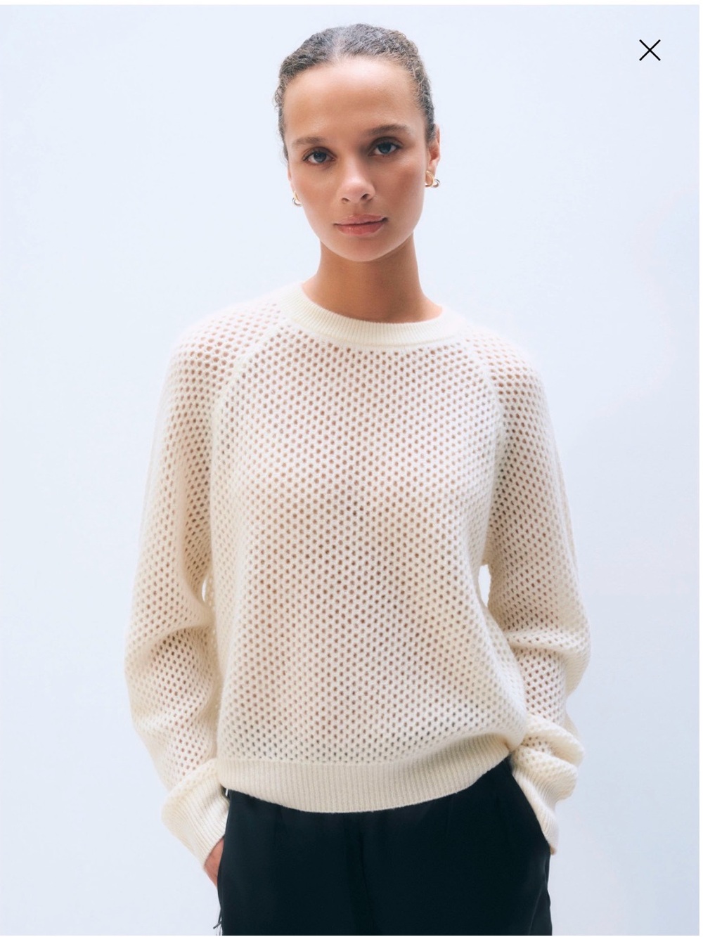 White&Warren 100% Cashmere Open Knit Sweater Sz Med Quiet Luxury Long Sleeve